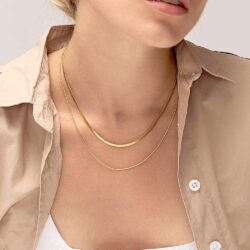 Fiusem Gold Plated Choker Necklace for Women, 14K Gold Plated Herringbone Chain Necklace for Women, Gold Plated Snake Chain Necklace for Women - Image 3