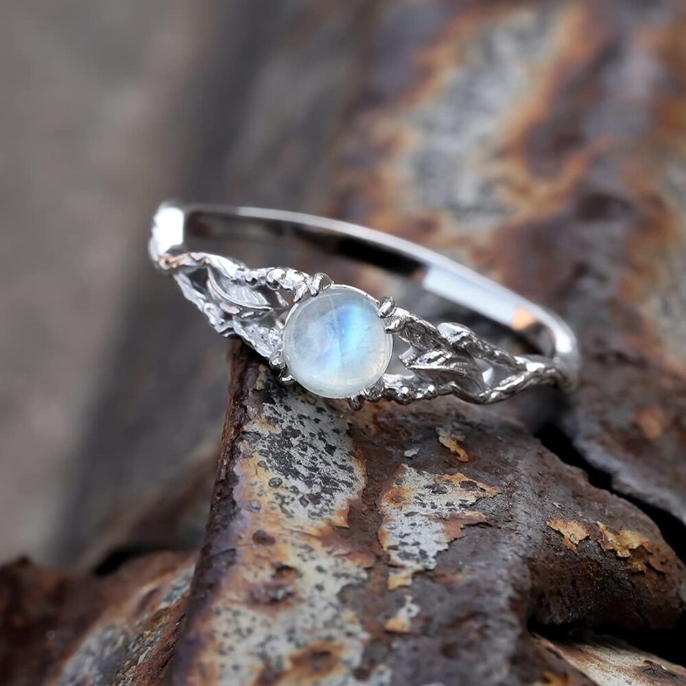 Angol Genuine Moonstone Ring Sterling Silver for Women Rainbow Moonstone Thumb Ring Minimalist Statement Band Finger Ring Dainty Trendy with Box - Image 3