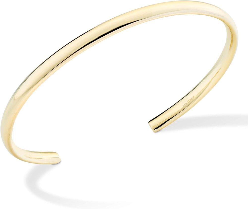 Miabella 925 Sterling Silver or 18Kt Yellow Gold Over Silver Italian Adjustable 4mm Open Cuff Polished Bangle Bracelet for Women 7.25-7.5 Inch, Made in Italy - Image 2