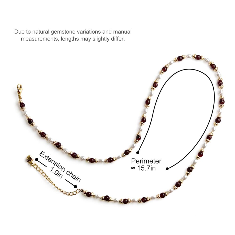 Natural Garnet Gemstone 0.16in Bead Necklace for Women, 14K Gold-Plated Healing Necklace, Chakra Stone Crystal Necklace, Yoga Meditation Pearl Jewelry - Image 2