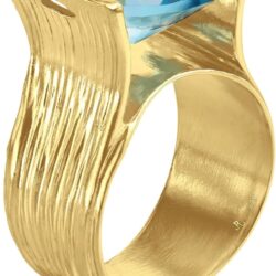 14K Gold Over Sterling Silver Statement Rings With 11.75 TCW Aquamarine Cubic Zirconia, Textured Ring, Dainty Gold Rings, Gifts For Women, Aesthetic Jewelry, Rings For Women, Gold Jewelry For Women