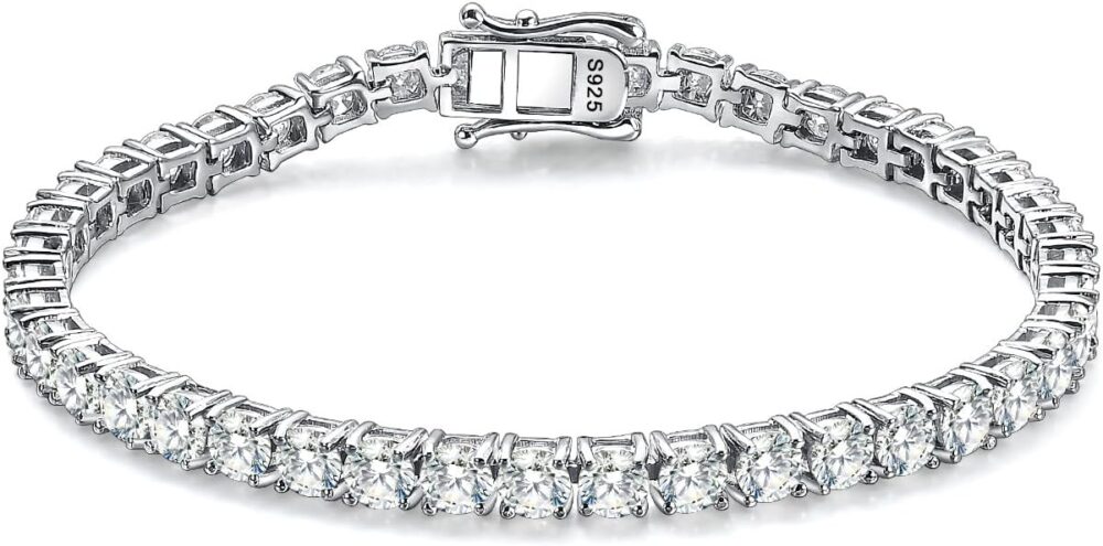 Gem's Beauty 2.22-35.00CT Moissanite Tennis Bracelet for Women Men 2-6.5mm D Color VVS1 Round Cut Diamond Tennis Bracelet 18k White Gold Plated 925 Sterling Silver Tennis Bracelet for Women