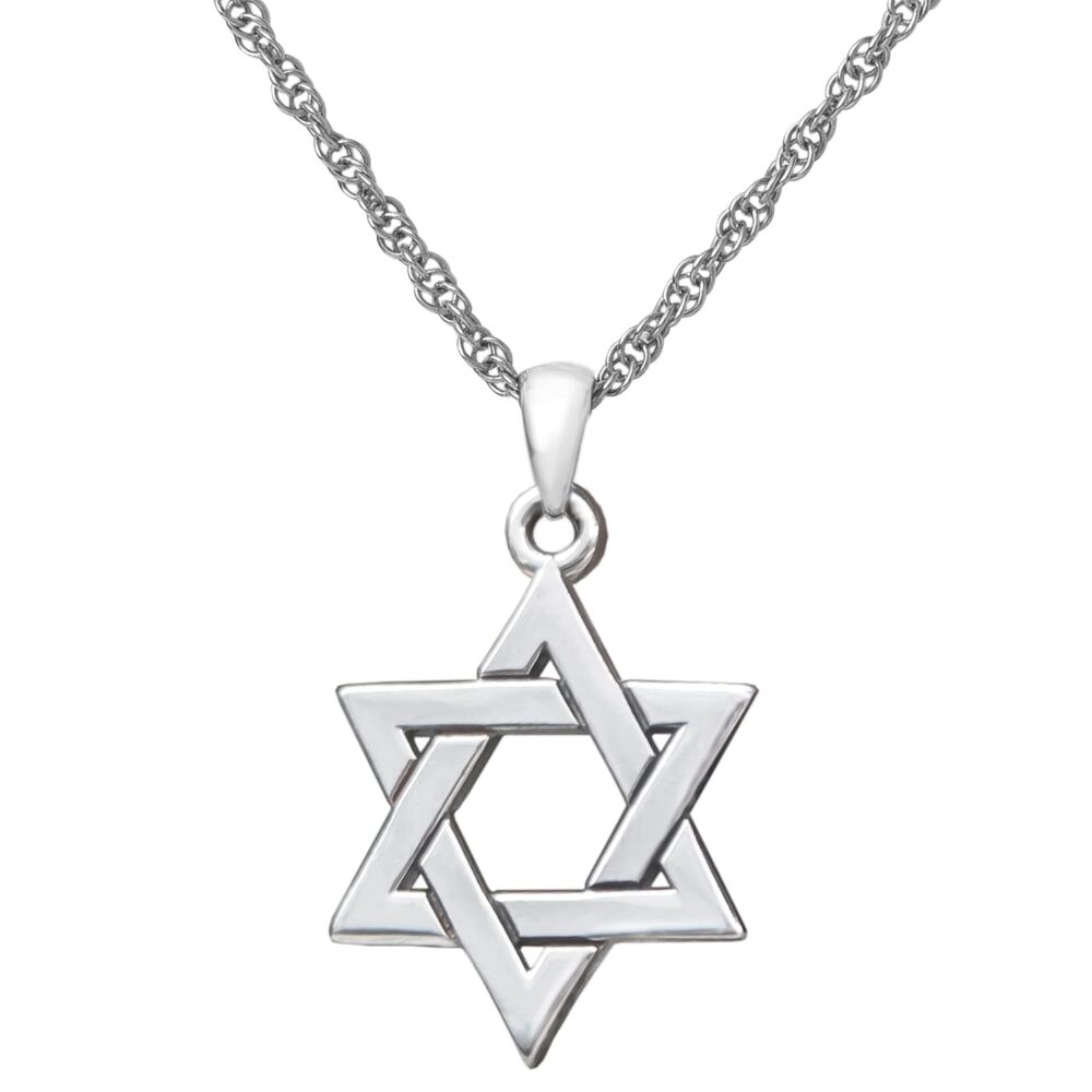 925 Sterling Silver Star of David Necklace with Singapore Chain 18" - Interlocking Magen David Pendant - Handmade Judaica Amulet