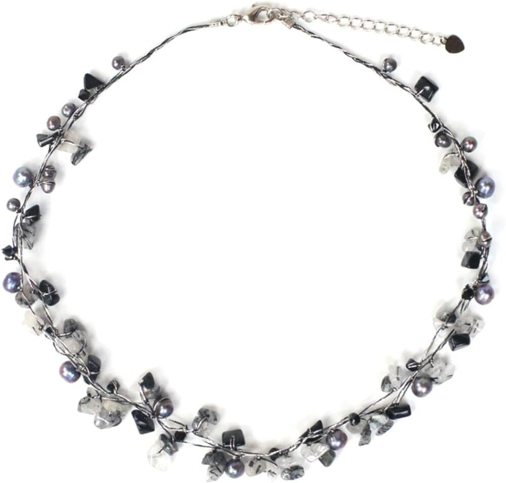 Handmade Cultured Freshwater Pearl Tourmalinated Quartz Necklace