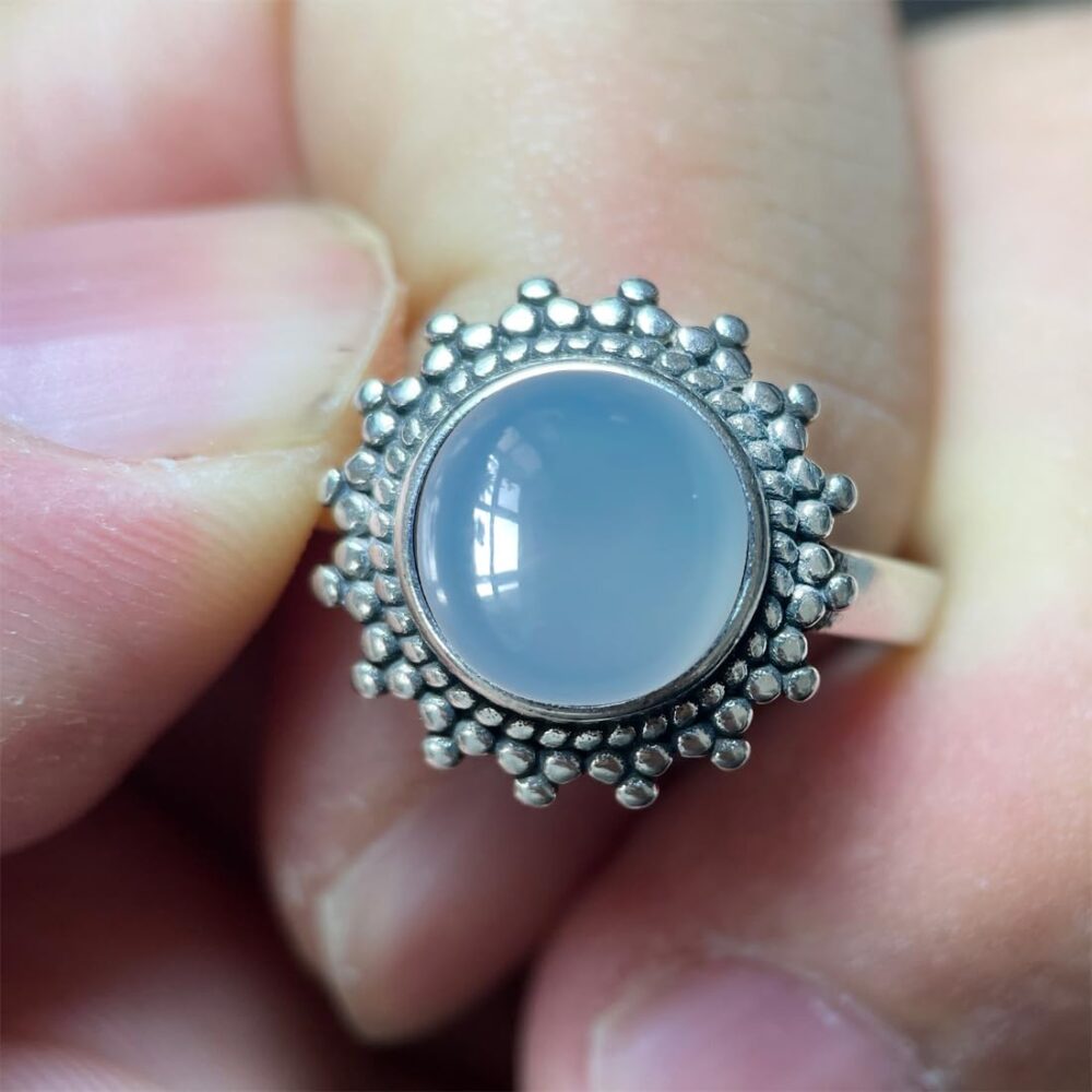 Retro Natural Blue Aquamarine Stone Ring,Antique Vintage S925 Sterling Silver Real Genuine Crystal Quartz Gemstone Boho Bohemian Statement Ring for Women Her (A03_Blue Aquamarine Stone, 6) - Image 2