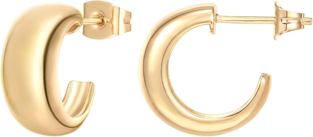 PAVOI 14K Gold Plated 925 Sterling Silver Posts Thick Dome Huggie Earrings for Women | Small Wide Round Hoop Earrings