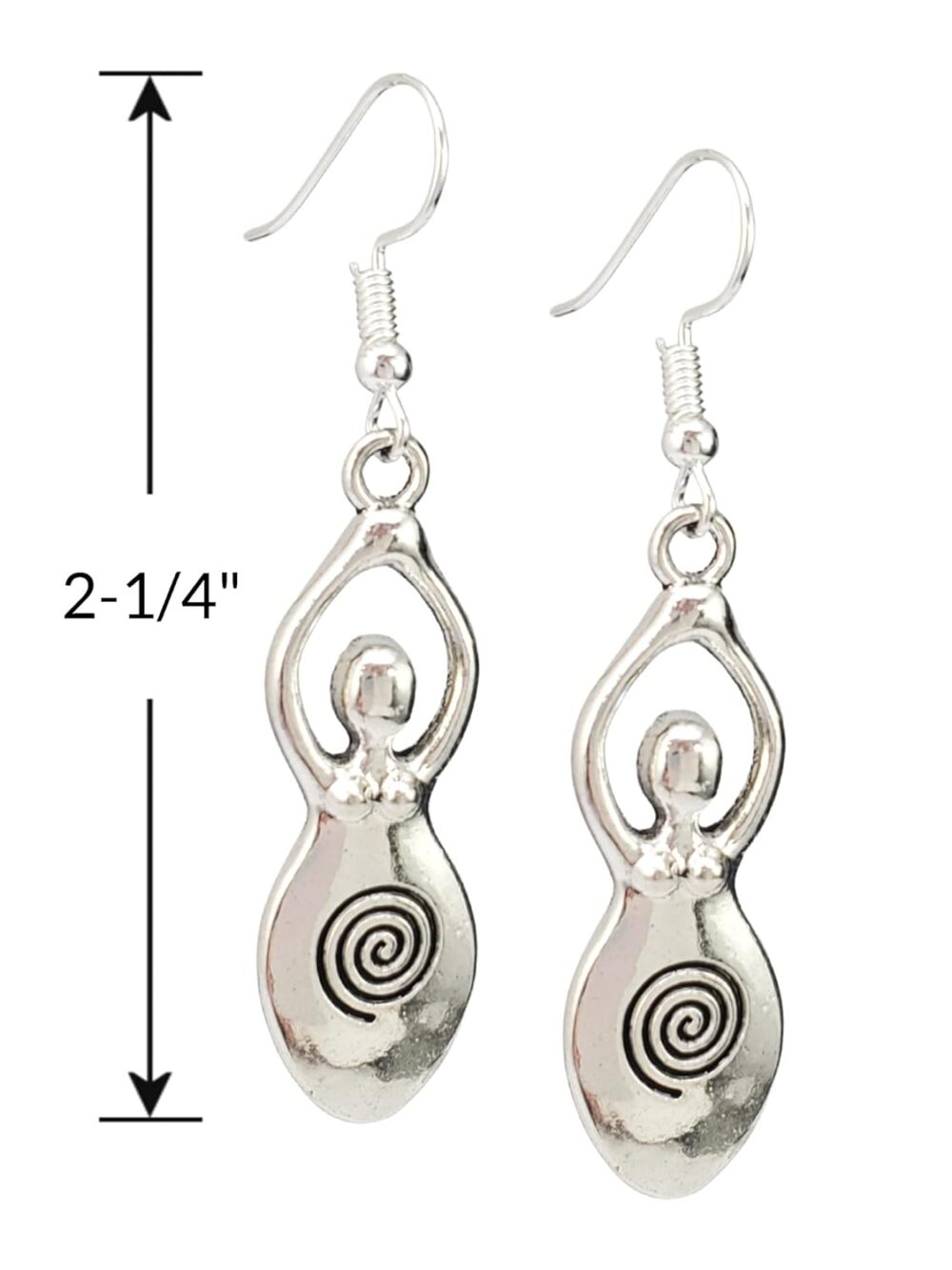 Spiral Fertility Goddess Silver Dangle Earrings - Handmade Antique Tone - Image 2