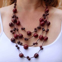 Red Multistrand Statement Necklace for Women with Acai and Macrame | Fair Trade Eco Friendly Artisan Jewelry - Image 3