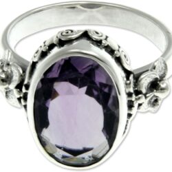 NOVICA Artisan Handmade Amethyst Solitaire Ring Floral Sterling Silver Purple Single Stone Indonesia Mauve Mist Birthstone [crownbezel 0.6 in L x 0.4 in W x 0.2 in H Band Width 3 mm W] ' - Image 2