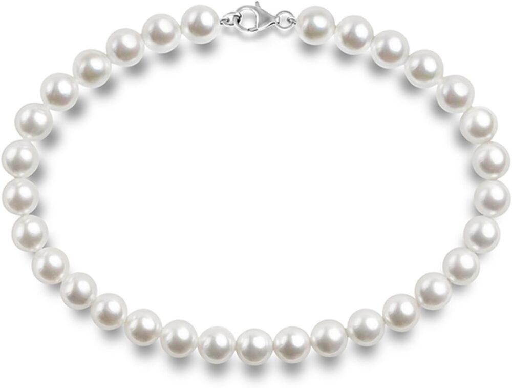 PAVOI Sterling Silver Round White Simulated Shell Pearl Necklace Strand | Pearl Choker Necklace | Jewelry for Women