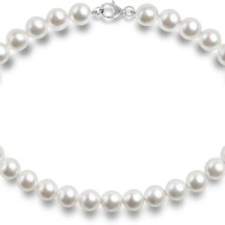 PAVOI Sterling Silver Round White Simulated Shell Pearl Necklace Strand | Pearl Choker Necklace | Jewelry for Women