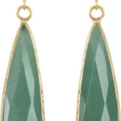 AeraVida Unique Green Jade Long Teardrops Gold-Plated Silver Dangle Earrings | Bohemian Inspired Long Earrings for Women | Bali Earrings Anniversary Jewelry Gift