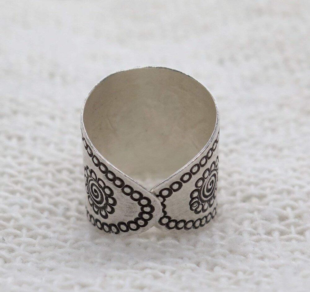 Sterling Silver Mandala ring, Boho Ethnic Tribal Sun Solar Ring, Bohemian Gypsy Silver Ring, Adjustable to sizes 6-12, Can fit also as Thumb Ring - Image 5