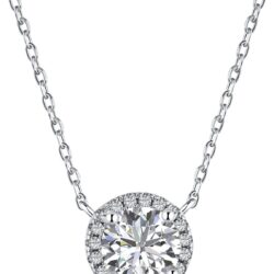 Ambica New York Solid 925 Sterling Silver Cubic Zirconia Solitaire Necklace - Faux Diamond Round Solitaire Halo Necklace – CZ Diamond Pendant Necklace- Minimalist Dainty Necklace for Women