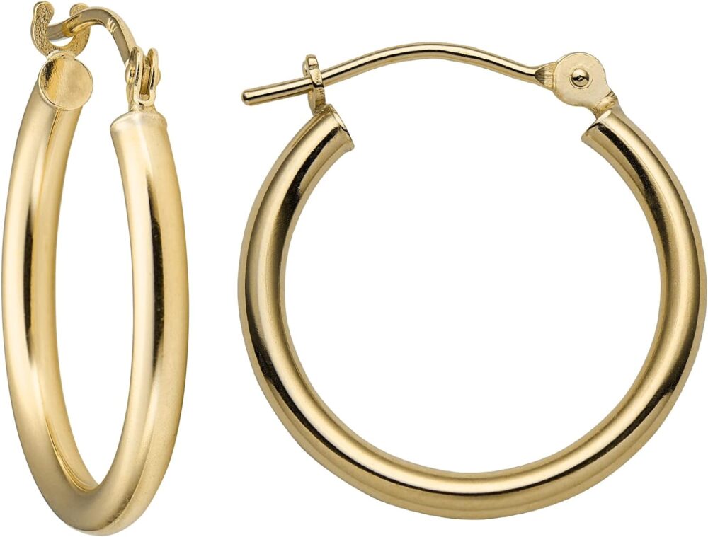 14k Solid Gold Hoop Earrings For Women, 2-mm, Hypoallergenic, Round Click-Top Closure - Yellow Or White Gold Hoop Earrings 14k Real Gold