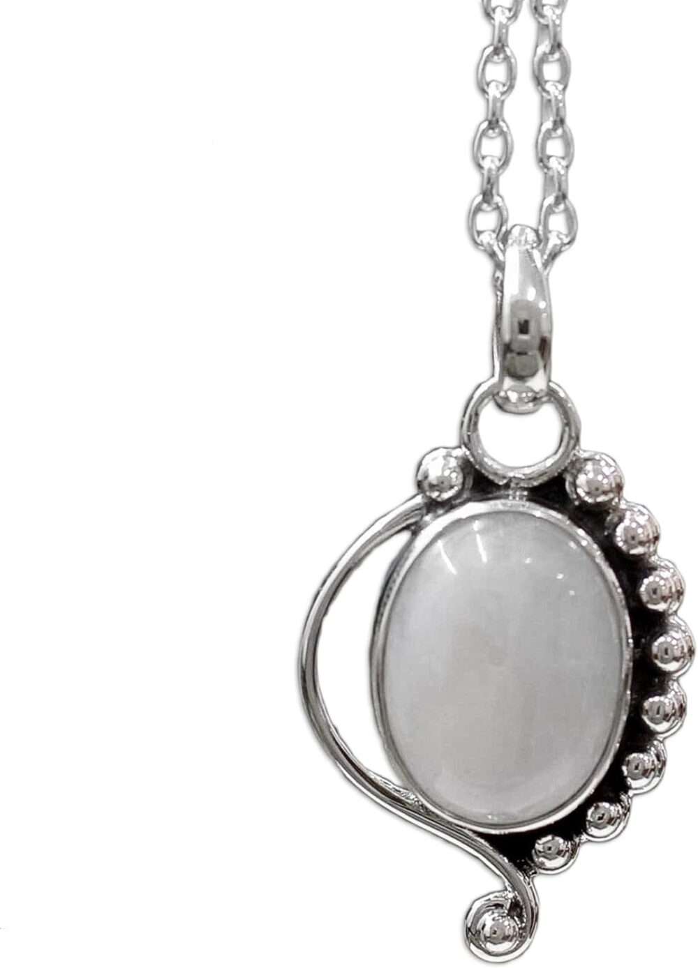 Handmade Rainbow Moonstone Pendant Necklace, Sterling Silver, Clear Indian Paisley