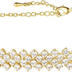 Silver Cubic Zirconia Choker Necklace for Women, 18K Real Gold Plated Faux Diamond Choker Necklaces for Girls, Bling Rhinestone Jewelry Gift for Prom Wedding Bridal Bridesmaids