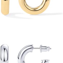 PAVOI 14K Gold Plated Lightweight Chunky Open Hoops for Women | Trendy Gold Hoop Earrings
