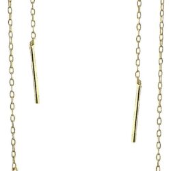 Minimalist Geometric Drop Bar Chain Threader Earrings For Women Teen 14K Gold Plated .925 Sterling Silver - Image 2