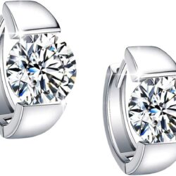 Sterling Silver Huggie Hoop Earrings, Fine Hoops Earrings Cubic Zirconia Platinum Plated Small Silver Hoop Earrings for Women Gift