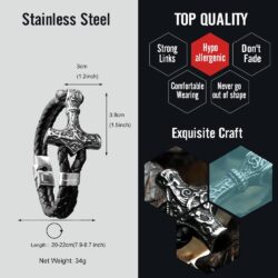 bahamut Viking Thor Hammer Braided Leather Mens Cuff Wristband Bead Rope Bracelet for Men,Norse mythology Pagan Jewelry - Image 6