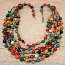 Multi Colored 5 Strand Bib Necklace and Earring Set with Acai Seeds - Handmade Tribal Jewelry for Women - Image 4