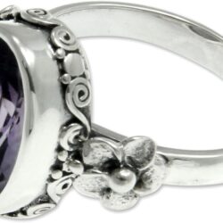 NOVICA Artisan Handmade Amethyst Solitaire Ring Floral Sterling Silver Purple Single Stone Indonesia Mauve Mist Birthstone [crownbezel 0.6 in L x 0.4 in W x 0.2 in H Band Width 3 mm W] '