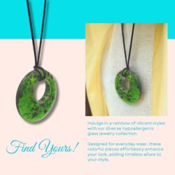 Handmade Murano Inspired Oval Green Glass Necklace Pendants - Hypoallergenic Artisan Lampwork Italian Style Glass Jewelry - Image 6