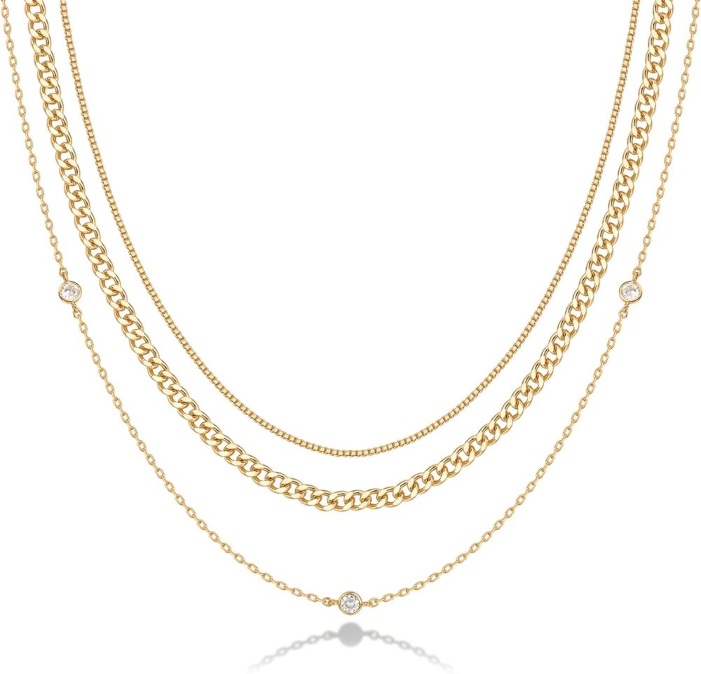 PAVOI 14K Gold Plated Dainty Layering Necklaces for Women | Snake Chain, Curb Link, Paperclip Layered Chains | Trendy Layering Necklace