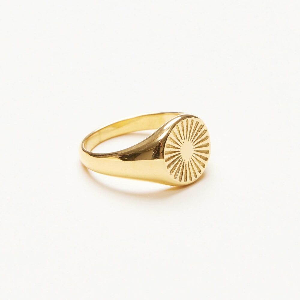 18K Gold Plated Sun Signet Ring, Gold Rings for Women, Gold Band Minimalist Style - Image 8