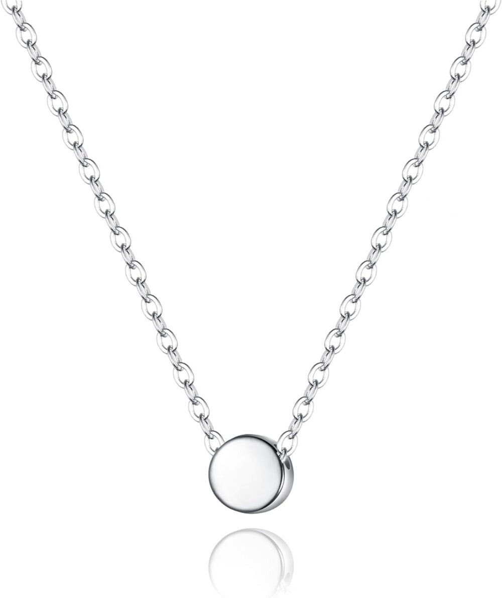 BriLove Gifts for Mom Women's 925 Sterling Silver Dainty Tiny Dot Necklace Round Circle Pendant Choker Necklacefor Mothers Day/Valentines Day/Birthday/Christmas/Anniversary