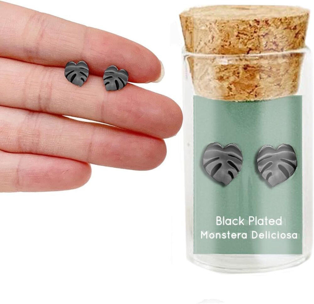 Hypoallergenic Monstera Deliciosa Plant Metal Earring Studs - Image 2