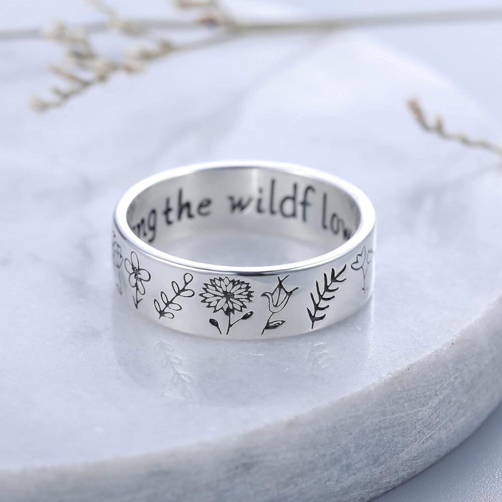 Wildflowers Rings,LOVECOM 925 Sterling Silver Floral Rings for Women Girls Bohemian Delicate You Belong Among the Wildflowers Ring Floral Daisy Ring Summer Spring Flower Finger Wedding Bands Jewelry Gifts for Her - Image 6