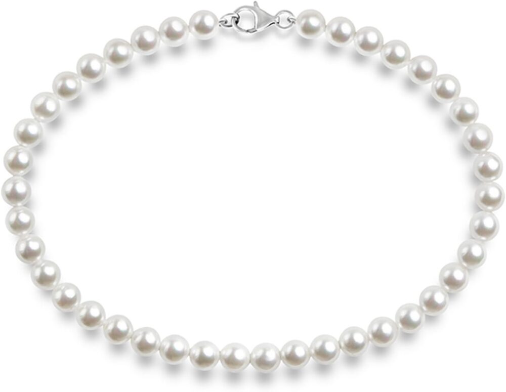 PAVOI Sterling Silver Round White Simulated Shell Pearl Necklace Strand | Pearl Choker Necklace | Jewelry for Women