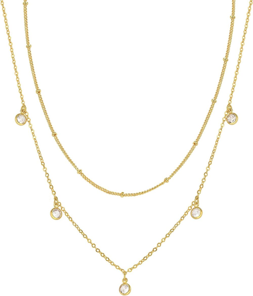 CHESKY Dainty Gold Necklace for Women, Trendy 14k Gold Plated/Sterling Silver Satellite Choker Necklace Thin Beaded Layered Choker Necklaces Discs Paperclip Chain Necklaces Womens Simple Jewelry Gift