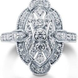 BERRICLE Sterling Silver Navette Cubic Zirconia CZ Statement Art Deco Fashion Ring for Women, Rhodium Plated Size 4-10 - Image 2