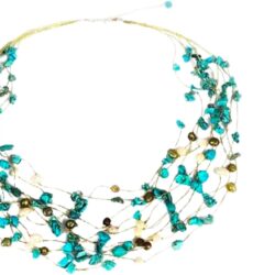 Handmade Cultured Freshwater Pearl Necklace Beaded Turquoise Silver Plated Brass Silk Magnesite Blue Thailand - Image 4