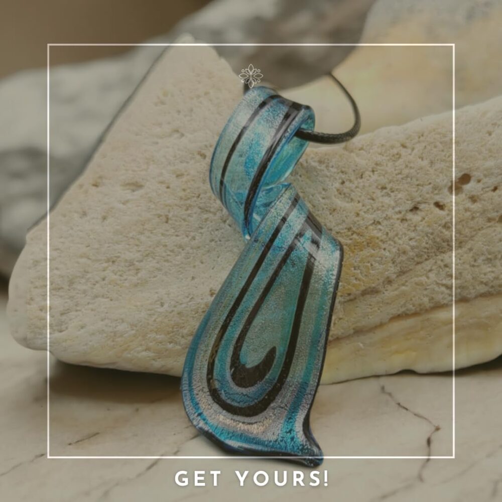 Handmade Aqua Blue Glass Necklace Pendant - Twisted Curl Artisan Gift for Women - Image 7