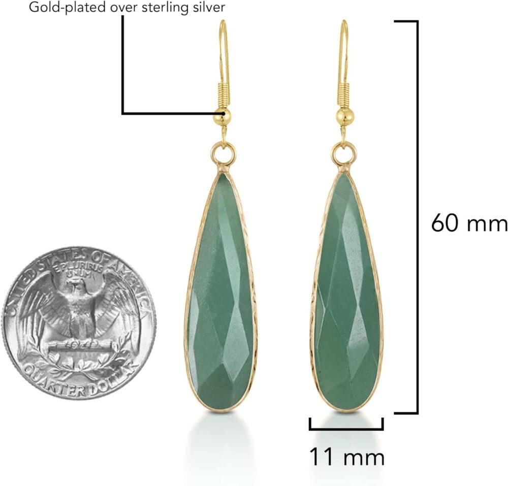 AeraVida Unique Green Jade Long Teardrops Gold-Plated Silver Dangle Earrings | Bohemian Inspired Long Earrings for Women | Bali Earrings Anniversary Jewelry Gift - Image 3