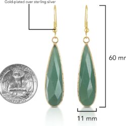 AeraVida Unique Green Jade Long Teardrops Gold-Plated Silver Dangle Earrings | Bohemian Inspired Long Earrings for Women | Bali Earrings Anniversary Jewelry Gift - Image 3