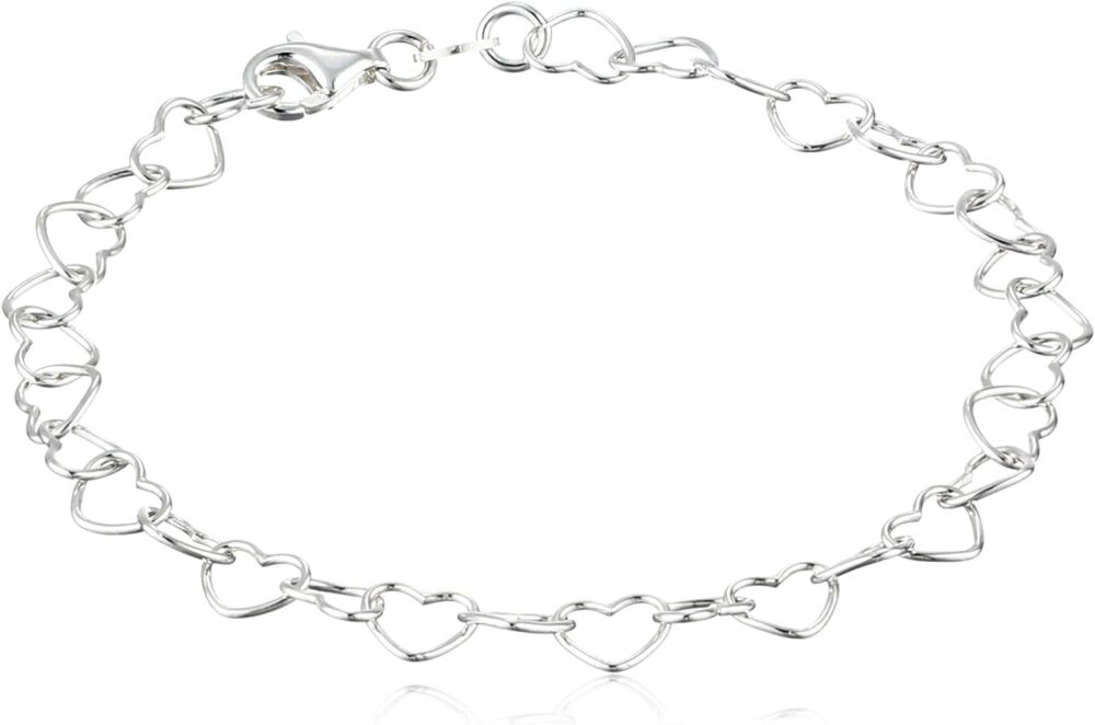 Amazon Essentials Sterling Silver 5.3mm Heart-Link Bracelet (previously Amazon Collection)