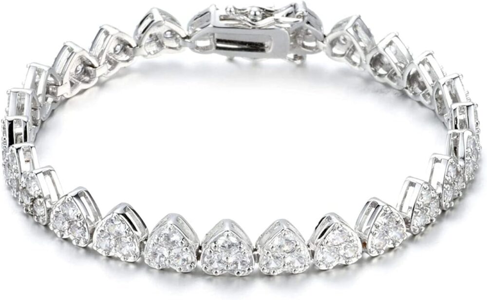 18K Gold Plated Cubic Zirconia Heart Tennis Bracelet - Image 3