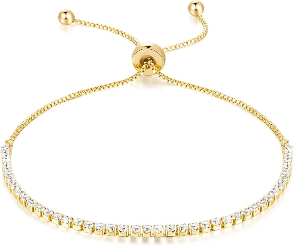 Chantel Yorke Tennis Bracelets for Women 14K Gold Bracelets for Women 14K Gold Cubic Zirconia Adjustable Gold Plаtеd Bracelets for Women