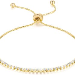 Chantel Yorke Tennis Bracelets for Women 14K Gold Bracelets for Women 14K Gold Cubic Zirconia Adjustable Gold Plаtеd Bracelets for Women