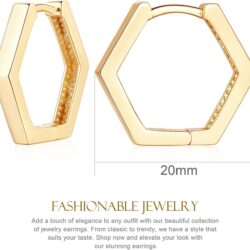 14K Gold Hoop Earrings for Women in Hexagon Styles Delicate Simple Thick Gold Hoop Earrings Allergy-Free Small Gold Hoop Earrings 20mm (gold) - Image 5