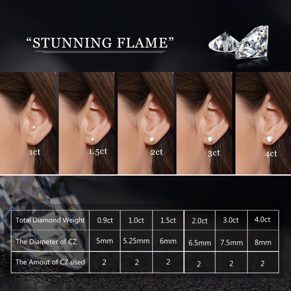 "STUNNING FLAME" Solid 14K Gold Post & Sterling Silver Round Cut Cubic-Zirconia Stud CZ Earrings | Hypoallergenic & Nickle Free Jewelry - Image 5