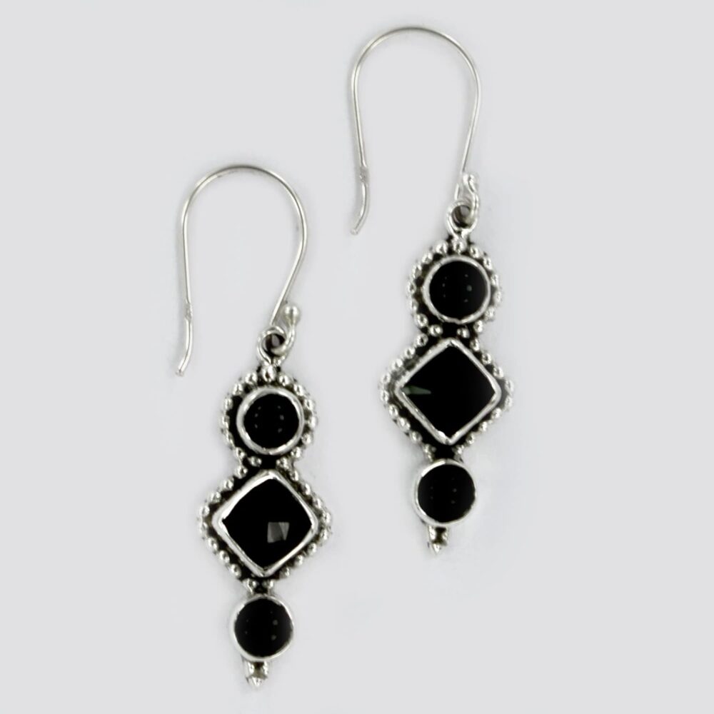 Genuine Black Onyx Bezel Earrings 925 Sterling Silver Dainty Filigree Dangle Earrings for Women Bohemian Handmade Jewelry Birthstone Elegant Minimalist Bridal Earrings Christmas Day Gift for Her - Image 3