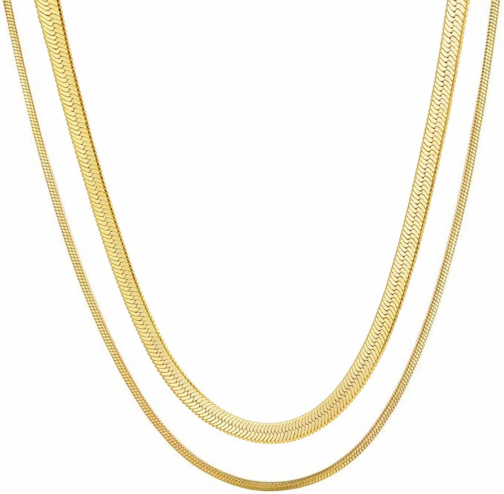 Fiusem Gold Plated Choker Necklace for Women, 14K Gold Plated Herringbone Chain Necklace for Women, Gold Plated Snake Chain Necklace for Women