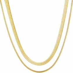 Fiusem Gold Plated Choker Necklace for Women, 14K Gold Plated Herringbone Chain Necklace for Women, Gold Plated Snake Chain Necklace for Women