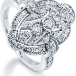 BERRICLE Sterling Silver Navette Cubic Zirconia CZ Statement Art Deco Fashion Ring for Women, Rhodium Plated Size 4-10